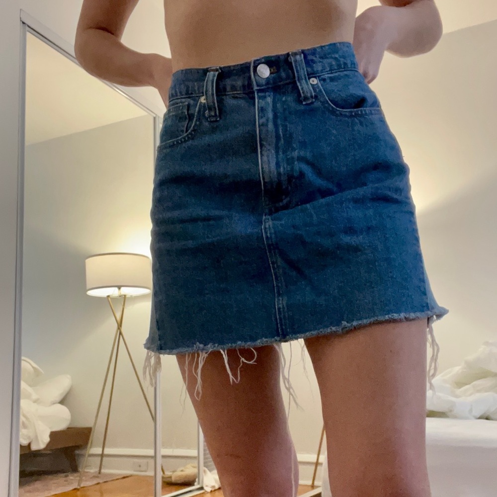 Two-toned rigid a-line denim mini skirt from Madewell